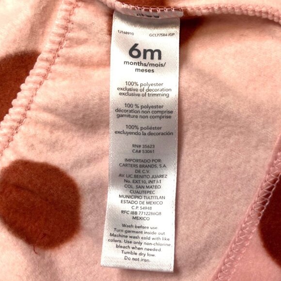 Carters Baby Girl Hooded Pink Polka Dot Fleece Jacket 6M Warm Long Sleeve NWT - Picture 6 of 6